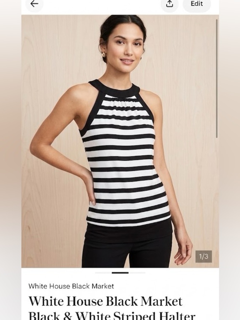 White House Black Market Black & White Striped Halter top Blouse
